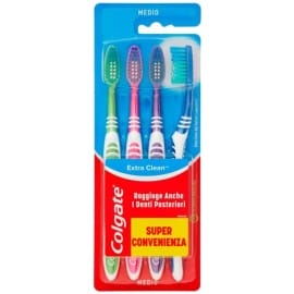 Colgate Extra Clean Medium Toothbrush (Pack of 4), Special cleaning tip, Soft rubber tongue cleaner Al ain Abu Dhabi UAE